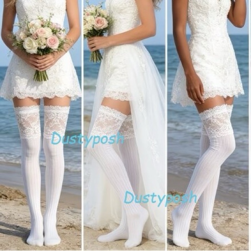 Lace Top Thigh High Socks Over The Knee Ribbed OTK Bedroom Lingerie Gift Colors